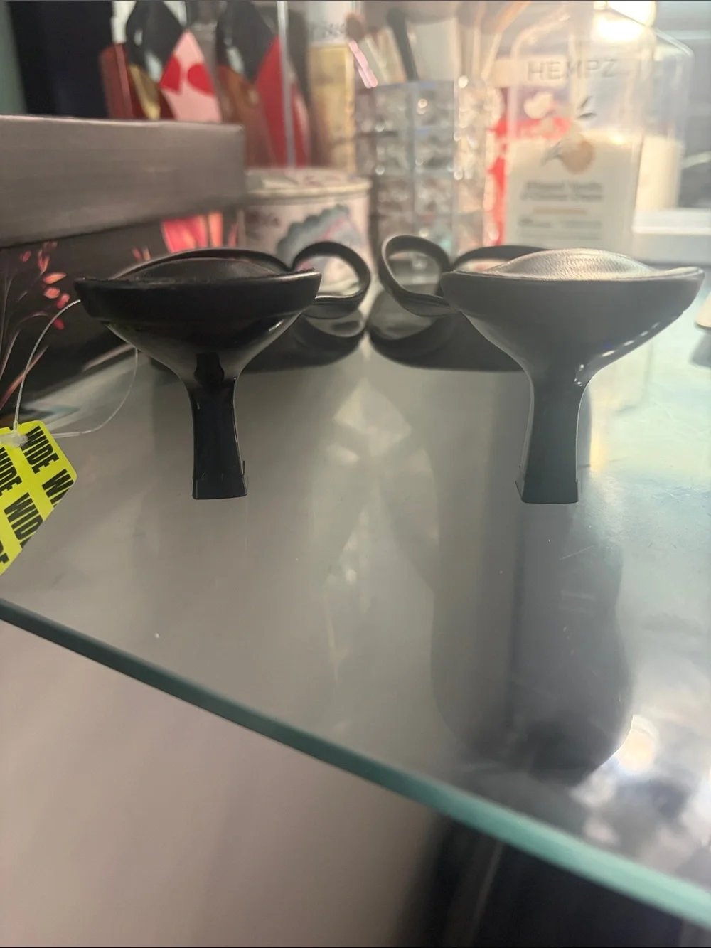 Black Square-Toe Thong Heels